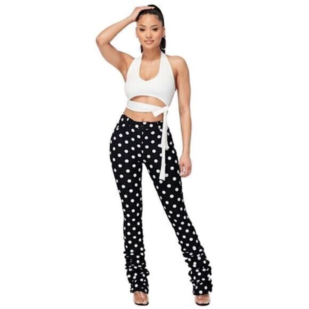 BLACK STACK LEG PANTS